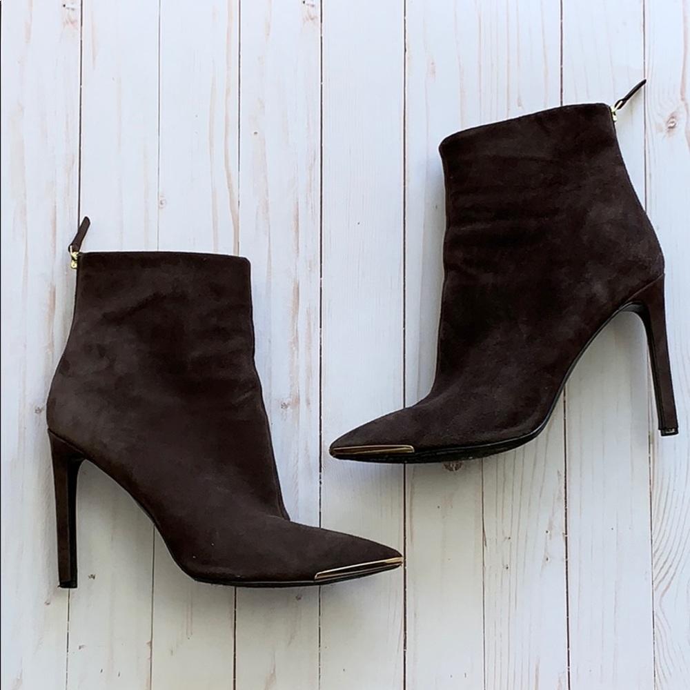 Nine West Brown Suede Booties with Gold Accent